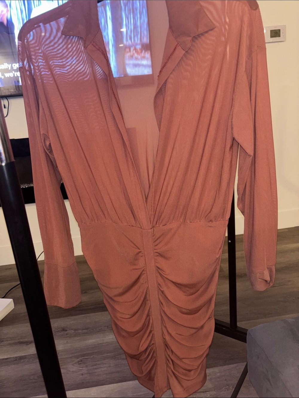 SHEIN Dusty Rose Ruched Deep V-Neck Long Sleeve Dress